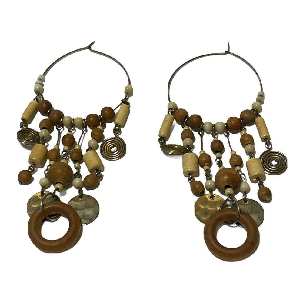 artisan crafted boho wood dangle statement earrings Beads Rings Graduating